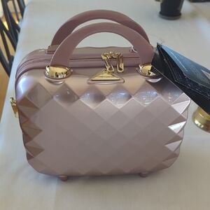 Glossy Quilted Pink Mini Vanity Case with Gold Hardware